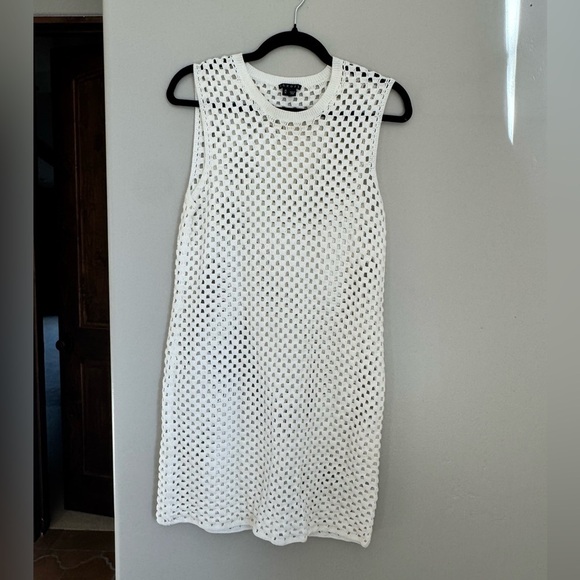 Theory Dresses & Skirts - Theory Crochet Knit Sleeveless Mini Dress White Resort Beach Coverup Coquette M